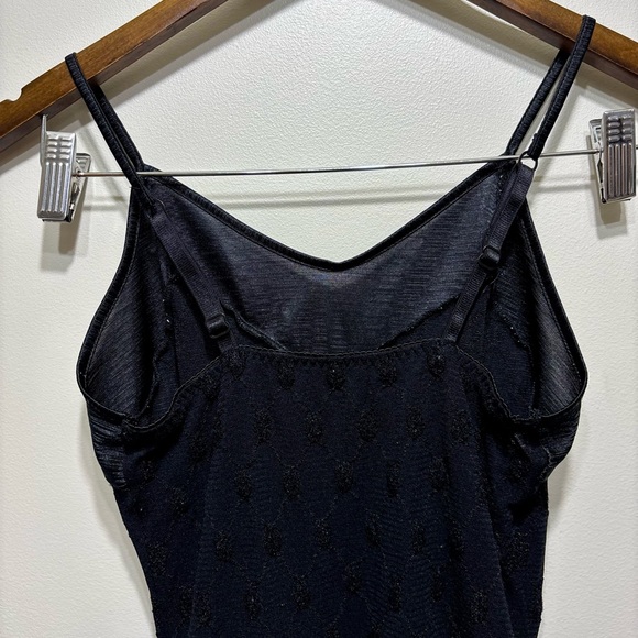 Vintage 90s Y2K Satin Cocktail Asymmetrical Hem Rosette Mini Tank Dress Black - Picture 7 of 8